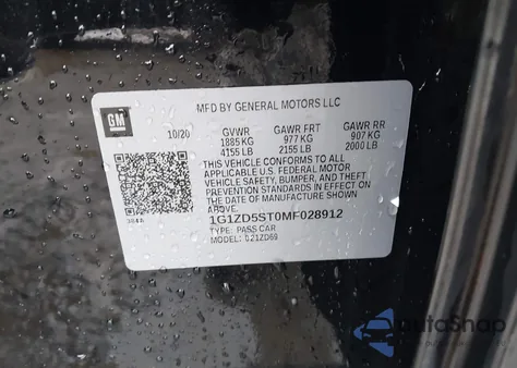 2021 Chevrolet Malibu Fwd Lt z USA, uszkodzony, nr VIN 1G1ZD5ST0MF028912